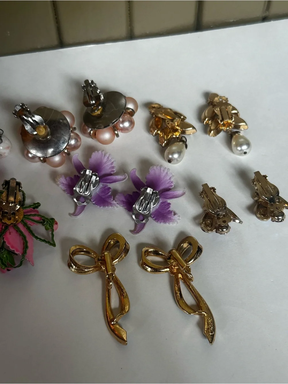 Vintage Clip-on Costume Jewelry Earrings lot of 7 pair